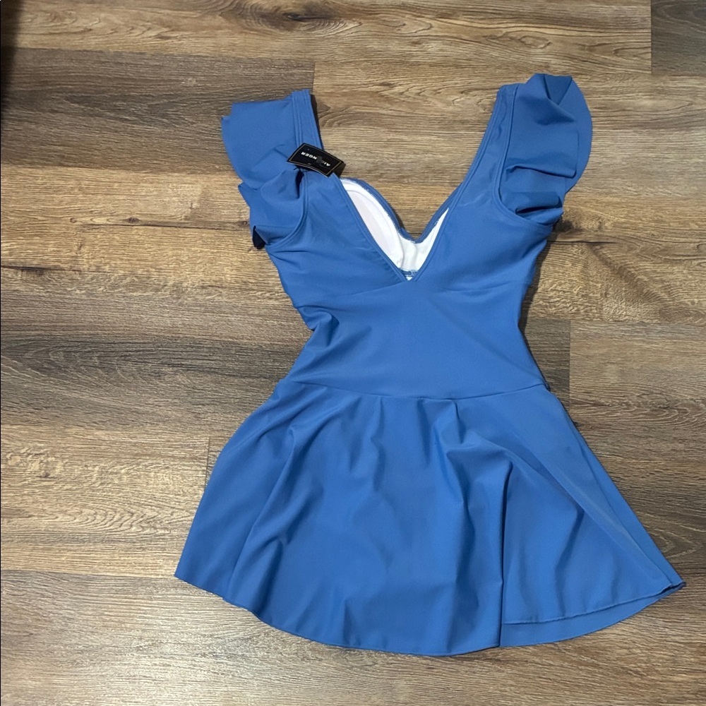 Amoressa Blue Ruffle One-Piece Swim Dress - Picture 2 of 9